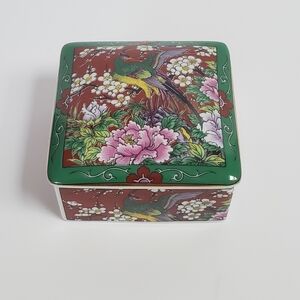 Ornately Decorated Bird of Paradise Porcelain Trinket Box Made in Japan Vintage